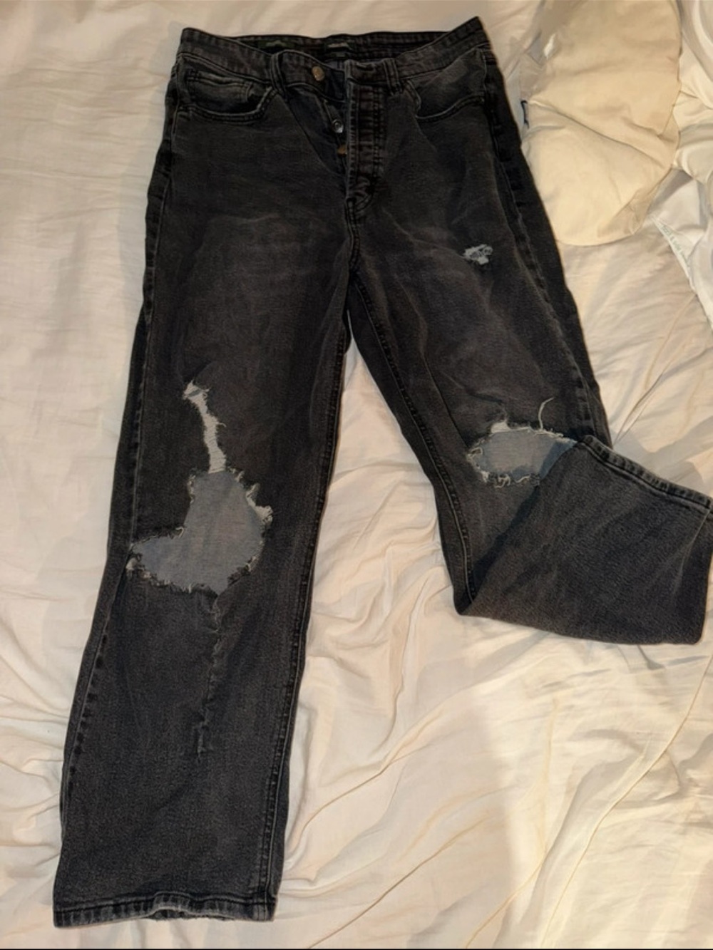 wild fable Black Distressed Straight-Leg Jeans